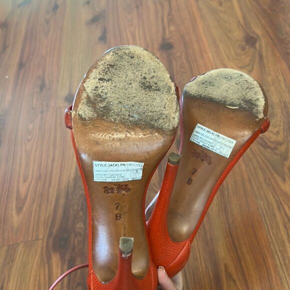 Coach reddish orange high heels strap ankle strap with gold hardware. Size 7 lea - Picture 6 of 7